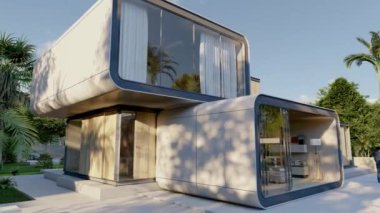 Havuzu ve bahçesi olan modern bir evin 3 boyutlu animasyonu 