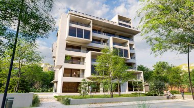 Modern lüks bir konut binasının 3 boyutlu tasarımı