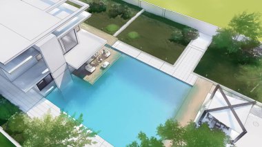 Üç boyutlu bir ev, lüks bir evin mimari taslağı.