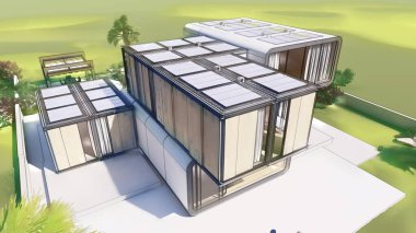 Üç boyutlu bir ev, lüks bir evin mimari taslağı.