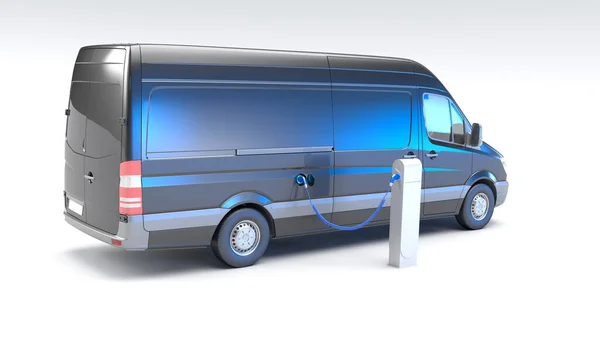 Rendu Une Camionnette Électrique Sur Une Borne Recharge — Photo