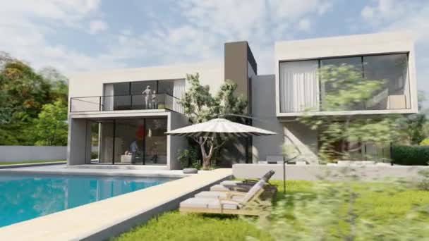 Animering Stor Modern Villa Med Imponerande Trädgård Och Pool — Stockvideo