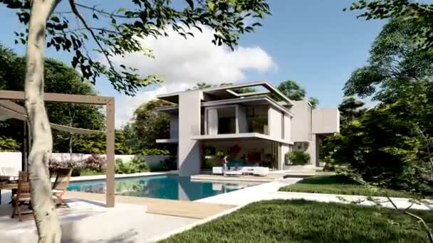 Animation Imponerende Moderne Villa Med Have Pool – Stock-video