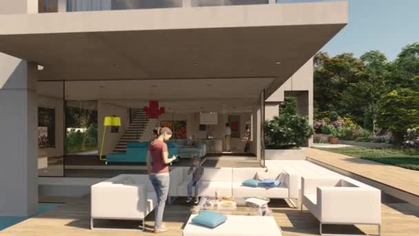 Animation Einer Beeindruckenden Modernen Villa Mit Garten Und Pool — Stockvideo