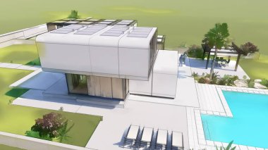 Üç boyutlu bir ev, lüks bir evin mimari taslağı.