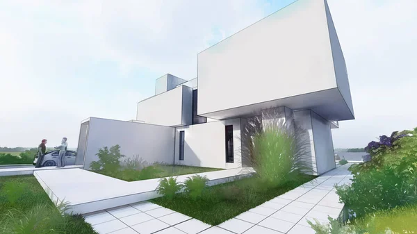 Rendering House Architecture Draft Luxury House — Photo