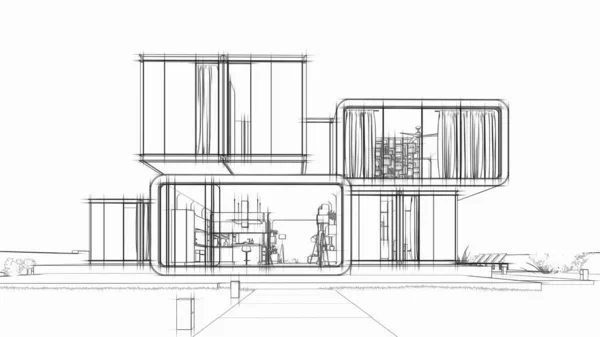 Rendering House Architecture Draft Luxury House — Stockfoto
