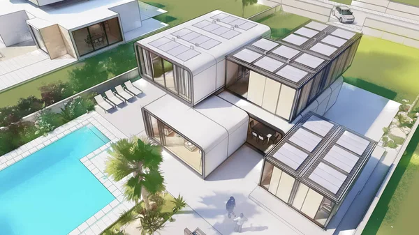 Rendering House Architecture Draft Luxury House — 스톡 사진
