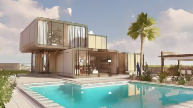 Üç boyutlu bir ev, lüks bir evin mimari taslağı.