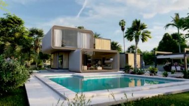 Orijinal modern bir evin 3 boyutlu animasyonu