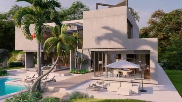 Animazione Imponente Villa Contemporanea Con Giardino Piscina — Video Stock