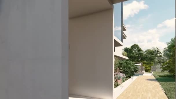 Animation Impressive Contemporary Villa Garden Pool — стоковое видео