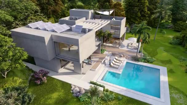 Animation Luxurious Modern Mansion Solar Powered Viewed — Stock Video