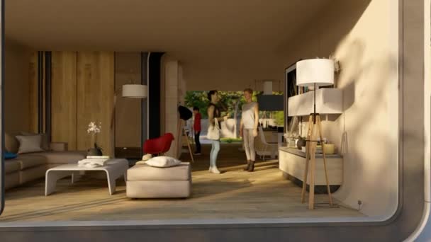 Animation Eines Modernen Luxuriösen Modularen Hauses Mit Pool Und Garten — Stockvideo
