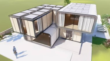 Üç boyutlu bir ev, lüks bir evin mimari taslağı.