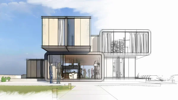 Vykreslení Domu Architektonický Návrh Luxusního Domu — Stock fotografie