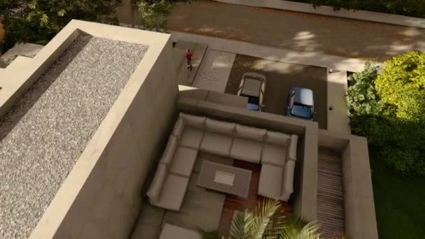 豪華な近代的な邸宅の3Dアニメーション 上から見た太陽光発電 — ストック動画
