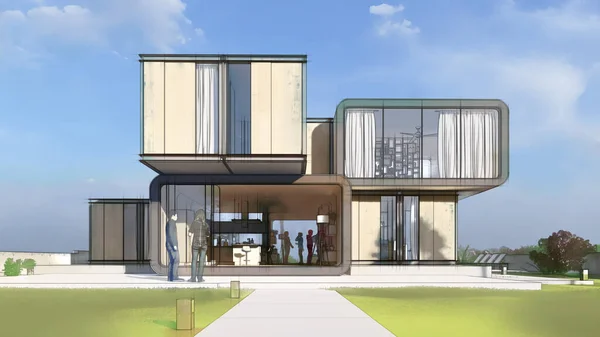 Rendering House Architecture Draft Luxury House — 스톡 사진