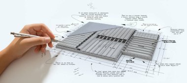 El yazısı ölçümleri ve teknik özelliklerle bir inşaat vakfının 3B görüntülenmesi