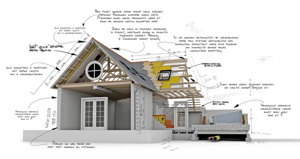 技術的な建設要件を持つ住宅プロジェクトの3Dレンダリング — ストック写真