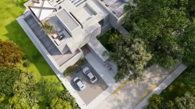 Güneş enerjisiyle çalışan lüks ve modern bir malikanenin 3 boyutlu animasyonu.