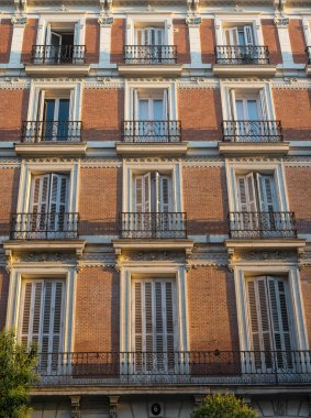 Facades of typical buildings in Madrid downtown