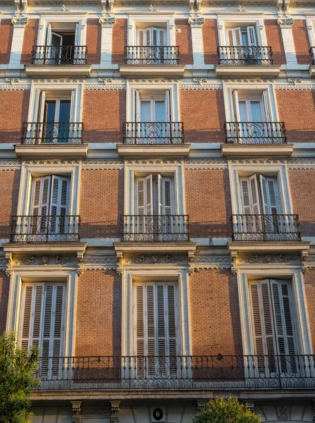 Facades Typical Buildings Madrid Downtown 图库照片