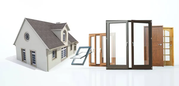 Rendering House Construction Doors Windows Selection — 图库照片