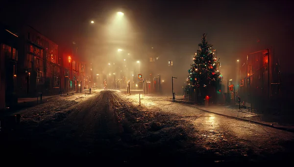 3D rendering of a fantasy Main Street in Christmas