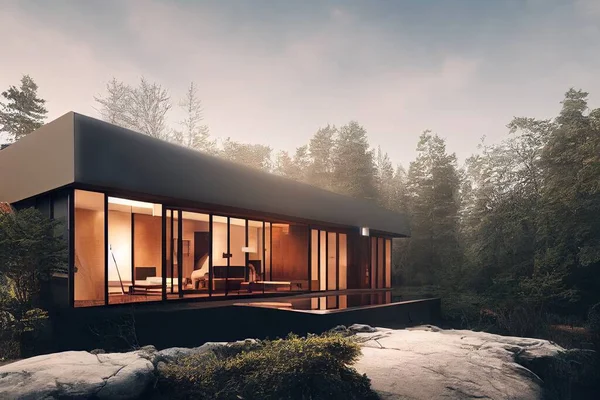 3D rendering of a contemporary villa in the countryside