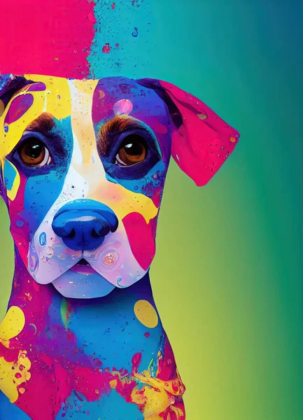 Illustration of a dog in colourful  paint
