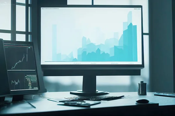 3D rendering of a desktop with two monitors