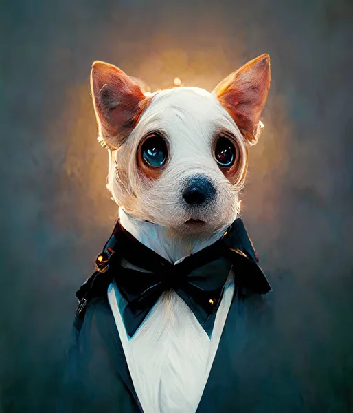 3D rendering of a dog wearing an elegant costume