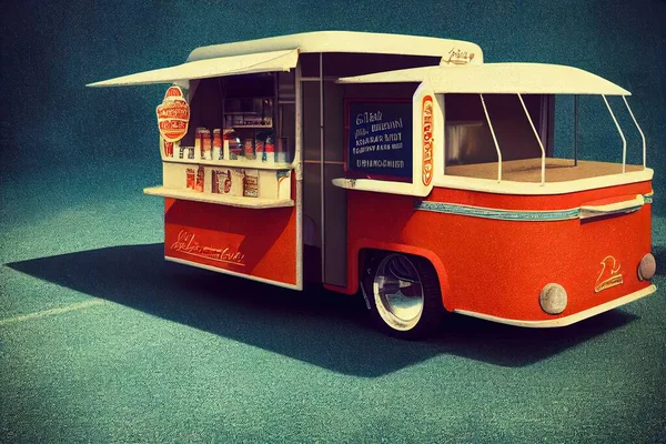 3D rendering of a retro red food truck