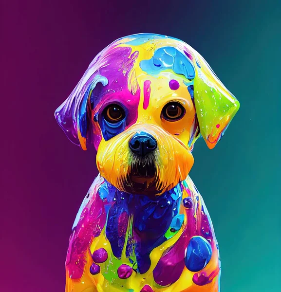 3D rendering of a dog in colourful  paint