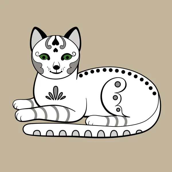 Bílá Dekorativní Kočka Zelenýma Očima Vektorová Ilustrace — Stockový vektor