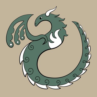 Süslü, soyut ejderha çizimi. Vektör düz resimleme.