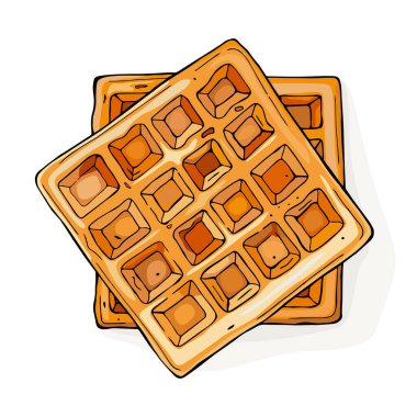 Beyaz arka planda izole edilmiş iki Belçika waffle 'ı. Üst Manzara. Vektör illüstrasyonu.