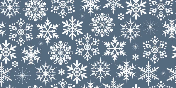 Abstracte Naadloze Patroon Met Verschillende Witte Sneeuwvlokken Voor Kerstmis Nieuwjaar — Stockvector