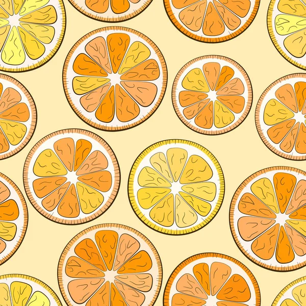 Оранжевый Мандариновый Лимонный Ломтики Теплых Желтых Оранжевых Цветах Векторный Бесшовный — стоковый вектор