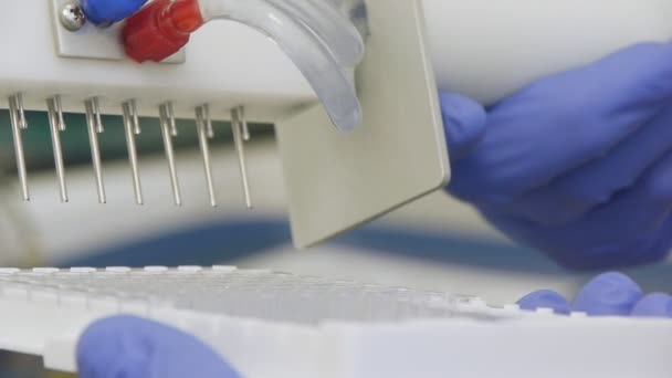Análise de laboratório usando equipamentos médicos modernos — Vídeo de Stock