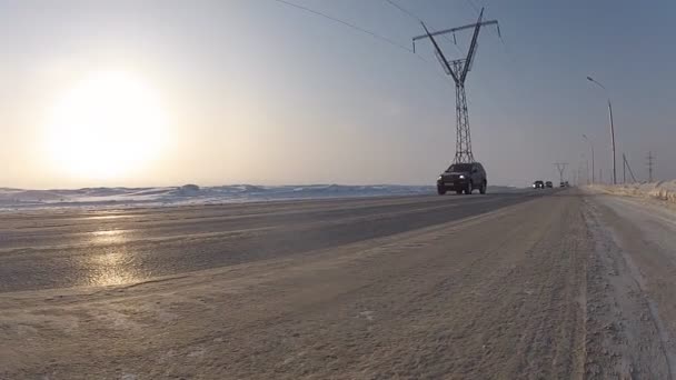 Camino nevado de invierno — Vídeo de stock