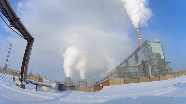 Coal-burning power plant in winter — Stock Video