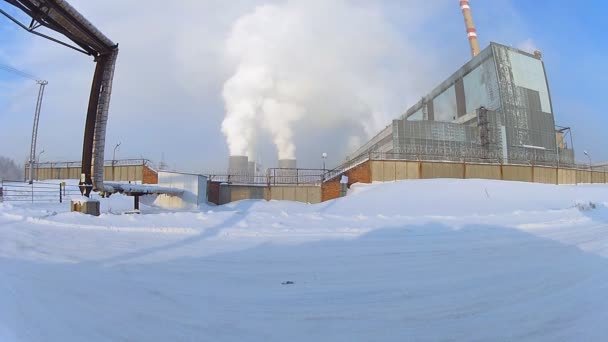Coal-burning power plant in winter — Stock Video