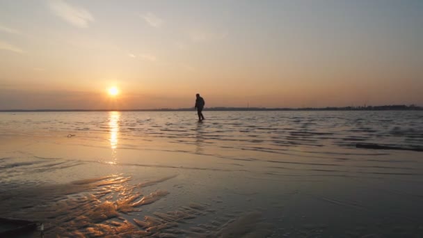 Hombre caminando en la playa — Vídeo de stock