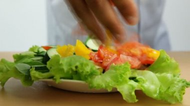 sebze salatası hazırlama adam. zaman atlamalı.