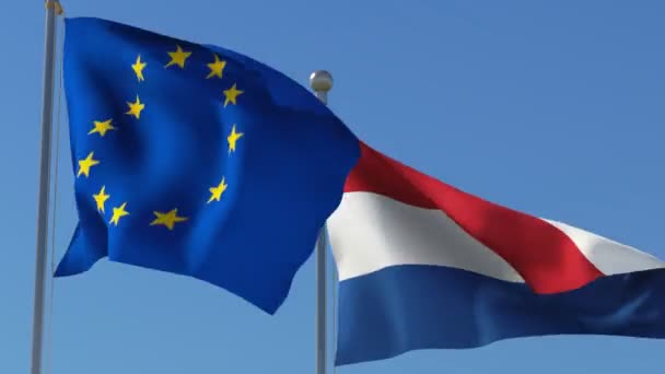 Flags of European Union and Netherlands — Stock Video