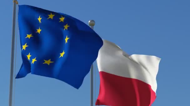 Bandera de la Unión Europea y Polonia — Vídeos de Stock