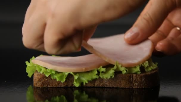 Voorbereiding van sandwich — Stockvideo