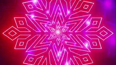 Yeni yıl videosu için parlak dinamik Noel arkaplanı. Noel partileri için VJ malzemesi. Parlak neon kar taneleri tüneli. 